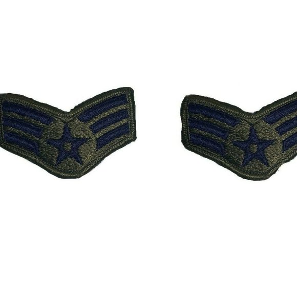 1 PAIR 1976-1993 USAF Air Force SENIOR AIRMAN E-4 E4 WOMENS OG GREEN RANK PATCH - Picture 1 of 6